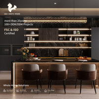Meubles de cuisine modernes AIGE, style nordique, chêne noir, ensemble complet sur mesure, éclairage LED, cuisine en forme de L avec îlot