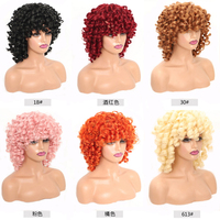 Wig Sintetik Wanita Afrika Grosir, Cosplay atau Pesta Menggunakan Warna Biru Ombre Ungu Natural Bouncing Keriting Rambut Bahu Pendek