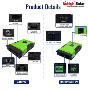พลังงาน 1500 วัตต์ 2400 วัตต์ คลื่นไซน์บริสุทธิ์ 8 10 12 กิโลวัตต์ ระบบออฟกริด พลังงานแสงอาทิตย์ 3.5 5 6 กิโลโวลต์แอมแปร์ ระบบไฮบริดพลังงานแสงอาทิตย์ - Product Image 3