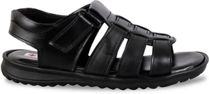 Premium Black Genuine Leather <b>Slip</b>-On Sandals for Men Stylish Open-Toe Design with Breathable Comfort Durable Sole for Everyday - Product Image 3