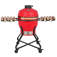 Barbecue au charbon de bois en céramique Kamado de 18 pouces, forme d'œuf, avec étagères latérales et support roulant pour la cuisson en extérieur