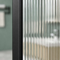 Porte de douche en verre trempé cannelé avec cadre en aluminium noir moderne