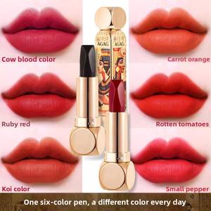 Rouge à lèvres velours Agag Magic Queen 6 couleurs - Teintes rouge tomate éclatantes, design double tube, fini mat viral sur TikTok - Product Image 2