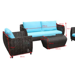 Ngoài Trời Đen Mây 2 Chỗ Ngồi Sofa Set Và Bảng Với Cushion Vườn Không Thấm Nước Couch Đồ Nội Thất