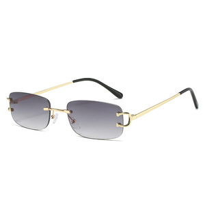 049 Hot Sale Rectangle <b>Sunglasses</b> Fashion Designer Square <b>Sunglasses</b> Trendy <b>Rimless</b> <b>Sunglasses</b> - Product Image 3