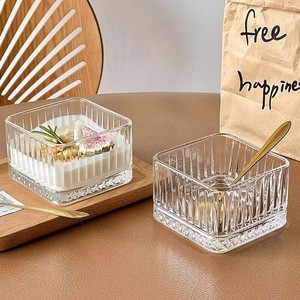 L <span class=keywords><strong>Vintage</strong></span> Verre Rayé Crème Glacée <span class=keywords><strong>Bol</strong></span> Carré Dessert Fruits Avoine <span class=keywords><strong>Petit</strong></span> <span class=keywords><strong>Déjeuner</strong></span> Bols Mini Transparent Yaourt Salade <span class=keywords><strong>Bol</strong></span> - Product Image 3