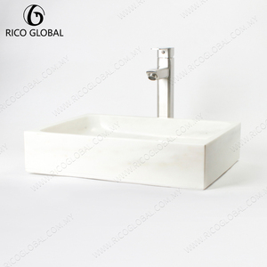 Lavabo Rectangular de Cerámica Blanca para Baño, Diseño Minimalista, Acabado Pulido, Montaje Sobre Encimera - Product Image 6