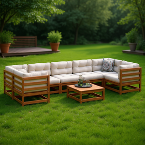 Conjunto de Sofás de Jardín en Madera de Pino Maciza Color Marrón Encerado, Diseño Contemporáneo de Alta Durabilidad con Cojines de Espuma de Alta Densidad - Product Image 2