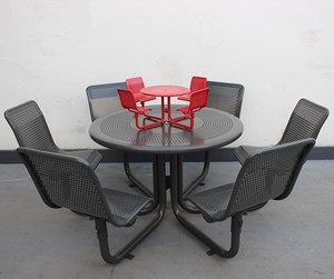 Gavin park – meuble <span class=keywords><strong>de</strong></span> pique-nique rond en acier perforé, imperméable et résistant à la rouille, ensemble <span class=keywords><strong>de</strong></span> <span class=keywords><strong>table</strong></span> d'extérieur avec <span class=keywords><strong>parasol</strong></span> - Product Image 3