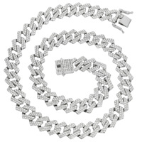 Collier Hip-Hop pour Homme en Alliage de Zinc 15mm, Chaîne à Maillons Entièrement Sertie de Diamants, Double Rangée, Quatre Faces, Style Glamour pour Fête