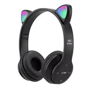 厂家批发超级游戏耳机热卖优质P47M耳机可爱猫耳耳机LED BT5.1