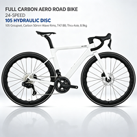 Vélo de route entièrement en carbone 700C 24 vitesses 105 R7120 Frein à disque hydraulique Jantes en carbone 50 mm à profil ondulé Axe traversant T47 Vélo léger 8,9 kg