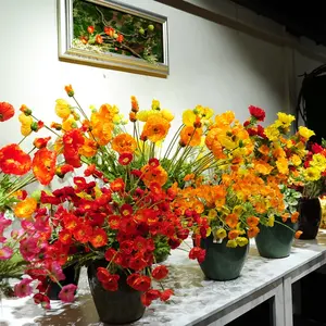 Bunga Poppy Buatan Sutra Sentuhan Nyata Kecil untuk Pesta Hotel Dekorasi Meja Pernikahan Bunga Buatan