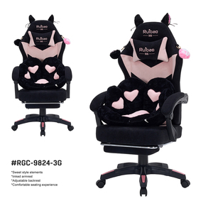 Chaise de jeu Sweet Style Industrial Cat Ear avec coussin en velours moelleux, hauteur réglable et inclinable pour les filles joueuses - Product Image 2