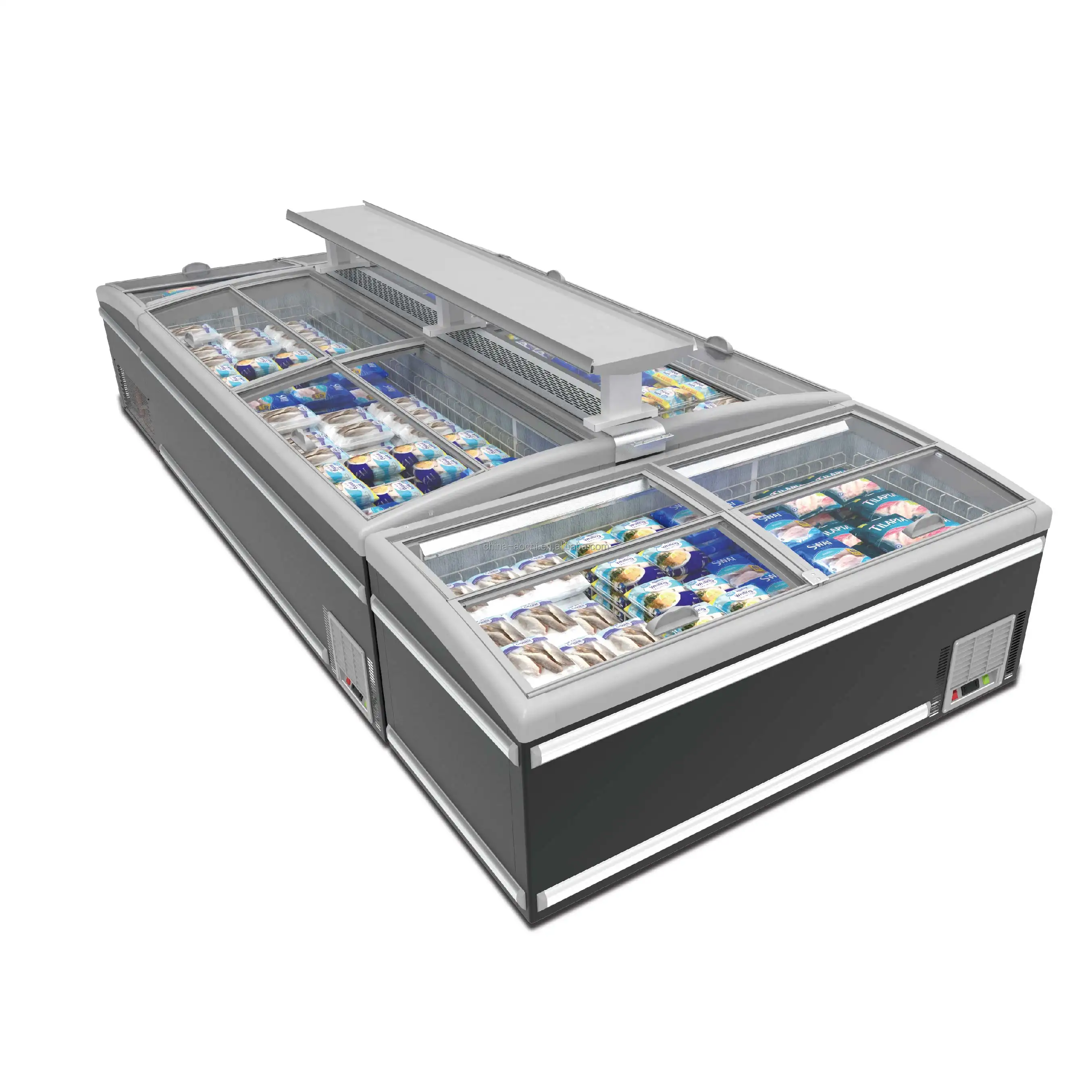 R290 Combinato Isola Congelatore Scorrevole temperato Low-E glass design del coperchio Isola Display Freezer