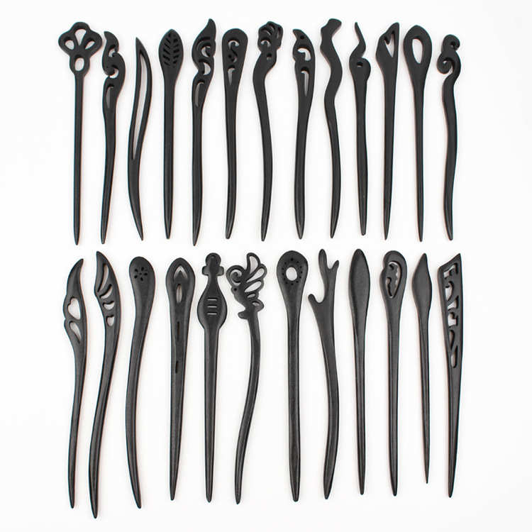 Kẹp Tóc Bằng Gỗ Kẹp Tóc Phong Cách Cổ Xưa Handmade Phụ Kiện Tóc Trùm Đầu Cuộn Dây Kéo Kẹp Tóc Đen Gỗ Mun Đơn Giản