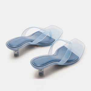 Sandales décontractées d'été pour femmes à talons chaton, à bout carré ouvert, style <span class=keywords><strong>tongs</strong></span> à talons - Product Image 4