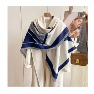 Hot selling oversized 130cm imitation cashmere shawls evening dress wraps luxury designer thick warm square scarf for women