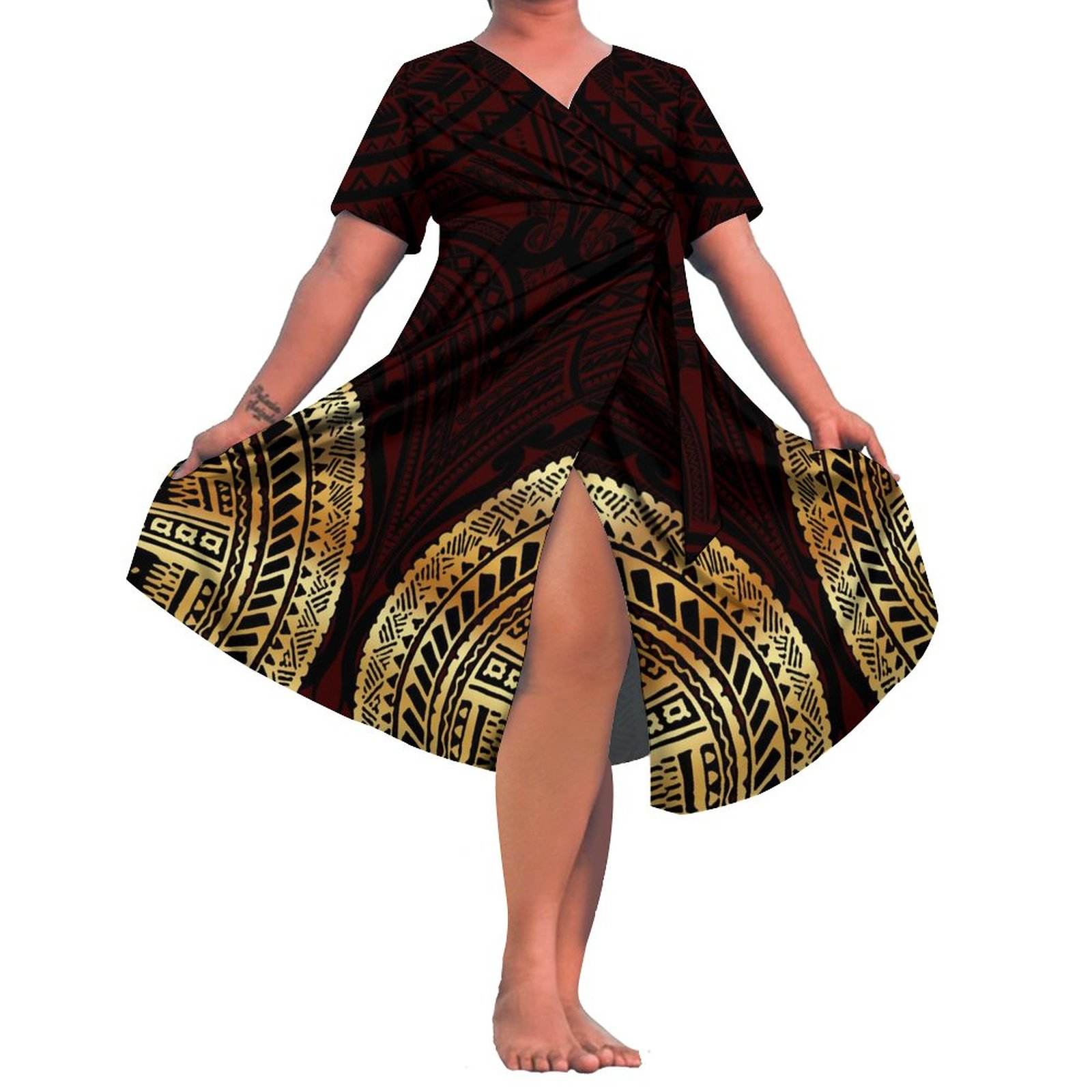 Wholesale Price Yellow Hawaii Tribal Design Island Dresses