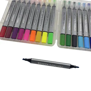 뜨거운 판매 36 색 어린이 그리기 낙서 마커 사용자 정의 물 기반 듀얼 팁 수채화 마커 펜