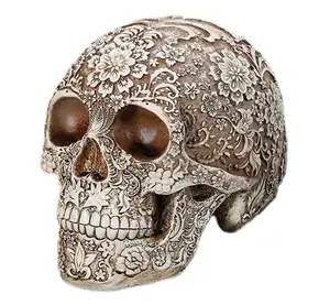 Polyresin Life Size Floral Human Skull Model Adult Head Bone Model Day of The Dead Decor