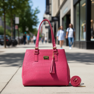 Fana Ileana Women's PU Leather Tote Bag <b>Fuchsia</b> Animal Print Casual <b>Handbag</b> with Tassel and Removable Strap - Product Image 2