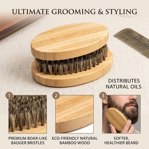 Brosse à barbe en bambou naturelle, brosse de toilettage pour moustache, support pour logo gravé, brosse portable pour le <span class=keywords><strong>nettoyage</strong></span> des poils du visage des hommes - Product Image 1