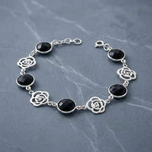 Bracelet en argent sterling avec perles en onyx noir pour femme, cadeau d'anniversaire de mariage - Product Image 2