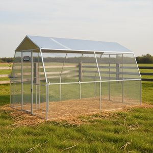 Gabbia per polli in acciaio zincato argentato con tetto e porta, casetta per animali da esterno di grandi dimensioni - Product Image 2