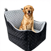 Rehausseur de siège auto pour grands chiens, en velours à carreaux, intérieur rembourré, ouverture large, crochet de sécurité pour les voyages en véhicule