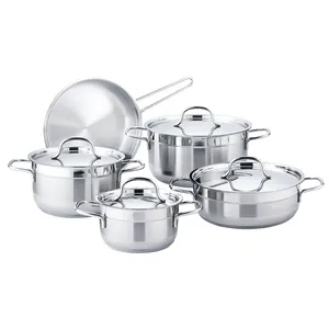 Atacado Logotipo Personalizado Novo Aço Inoxidável Alça Antiaderente Frigideira Cozinhar Pot Set Conjunto de Panelas Alemãs