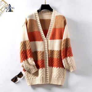 <span class=keywords><strong>Cardigan</strong></span> en tricot de luxe pour femme, à rayures, à manches longues, à blocs de couleurs, texturé, chaud, à ouverture frontale, vente en gros - Product Image 6