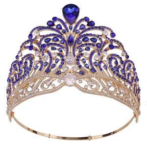 Güzellik yarışmasında zirkon tam elmas altın alaşım taç lüks dalgalı Rhinestone Diademas Para rios Para Mujer Coronas De Reinas