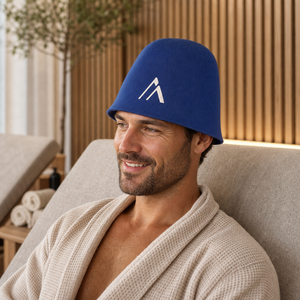Chapeau de sauna unisexe en feutre de laine, <span class=keywords><strong>personnalisé</strong></span>, bleu marine, à bord large, forme cloche, avec motif montagne brodé, pour spa et hammam - Product Image 1