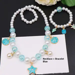 Wholesale Cheap kids Glass Pearl Beads Pink Blue White Cute Princess Dress jewelry sets for children necklace bracelet