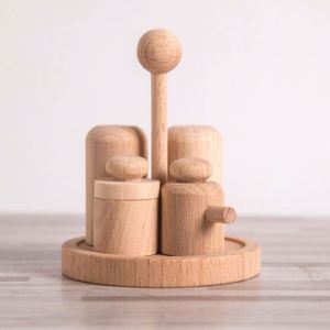 Jouets en bois Montessori, accessoires pour enfants, vaisselle de cuisine en bois de hêtre naturel, kit de nourriture jouet - Product Image 3