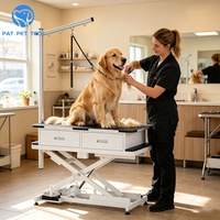 Table de toilettage pour chien électrique robuste - Hauteur réglable par commande au pied, tiroirs de rangement et bras de toilettage épaissi