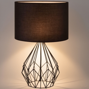 Lampada da Tavolo Creativa Nera con <span class=keywords><strong>Paralume</strong></span> a Gabbia Aperta in Tessuto TC e Filo Metallico per Accessori di Illuminazione Camera da Letto - Product Image 3