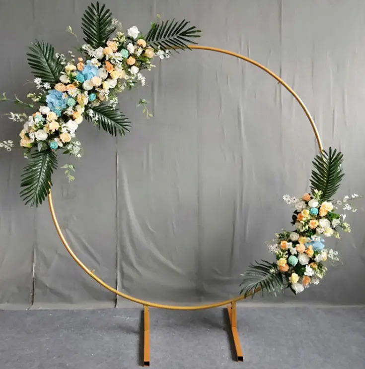 Wedding Stage Events Centerpiece Decoration Round Gold Metal Backdrop Frame Arch Circle Backdrop Stand for Birthday Party