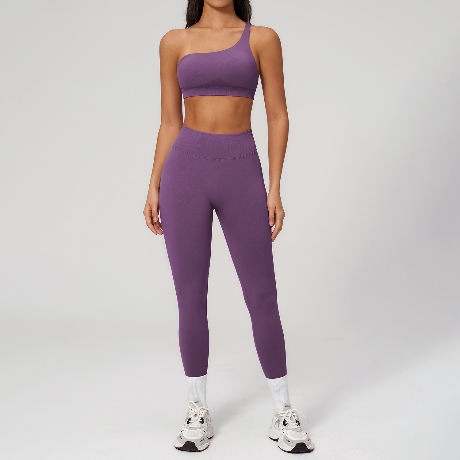 JY New Arrival Quick-drying Ladies Seamless Slant Shoulder Running Quick-Dry Yoga Set Women's Outdoor Sports Set Tight Fit