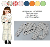 Ensemble coordonné en tweed bouclé texturé pour petites filles, motif écossais noir, veste courte zippée et pantalon long, tenue d'automne classique pour petite dame