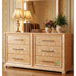 VIKIS ARTS Cómoda de Madera Hecha a Mano con 6 Cajones, Patrón Floral Tradicional, Muebles Antiguos para Dormitorio, Pedido al por Mayor - Product Image 1