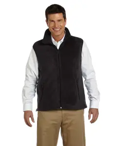 Mens custom plain black 100% spun soft polyester fleece with non-pill finish on surface full zip fashion fleece warm vest