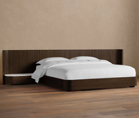 Ensemble de meubles de chambre à coucher extra longs de style américain de luxe, lit en bois avec tête de lit étendue