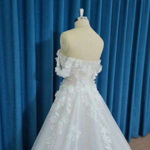 Jancember LSSM003 Robes de mariée Boho Off Shoulder Appliqued Flower Bridal Wedding Gowns - Product Image 6