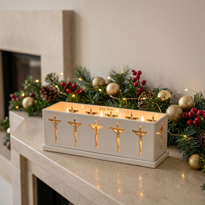 Wholesale Latest Cross Cutout Design White Metal Tea Light <b>Candle</b> <b>Holder</b> for Christmas Decoration - Product Image 1