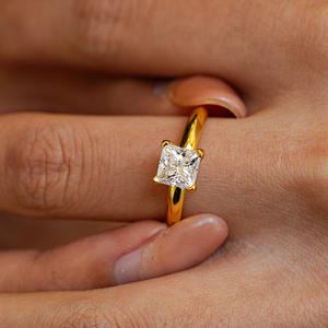 Модные простые обручальные кольца 925 посеребренные 18 карат Золото Квадратный Муассанит Пасьянс обещание прекрасное кольцо для женщин - Product Image 4