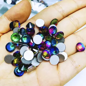 Yantuo yuvarlak kristal taş cam taklidi düz geri olmayan düzeltme Rhinestones yeşil volkan SS40 Nail Art dekorasyon için