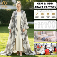 Fabricant de vêtements musulmans en marque blanche, ODM personnalisé, robe Abaya ouverte tie-dye en tissu texturé, tenue modeste contemporaine