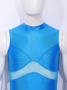 Mens One Piece Swimsuit Sleeveless Short Legs Unitard Bathing <b>Suit</b> Back Zipper Mesh Panel Swimwear Custom - Product Image 3